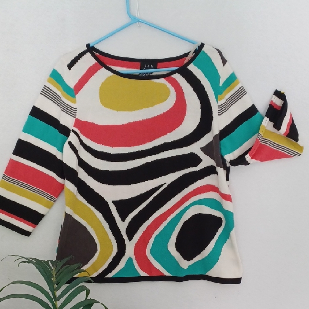 Abstract Multicolor Scoop Neck Top - Bold Swirl Print